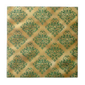 Glam Green Gold Damask Muster Fliese (Vorderseite)