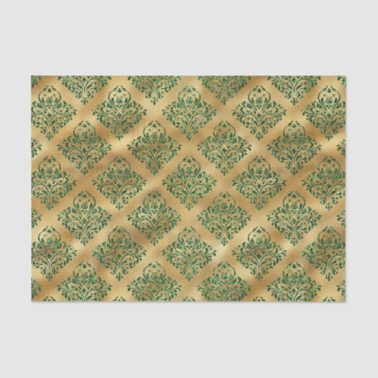 Glam Green Gold Damask Muster Seidenpapier (Vorderseite)