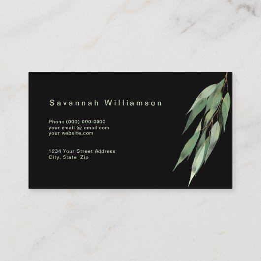 Glam Green Gold Eukalyptus Black individuell anpas Visitenkarte (Rückseite)