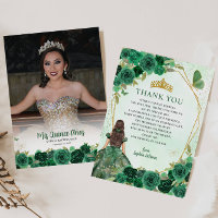Glam Green Gold Floral Princess Quinceañera Foto