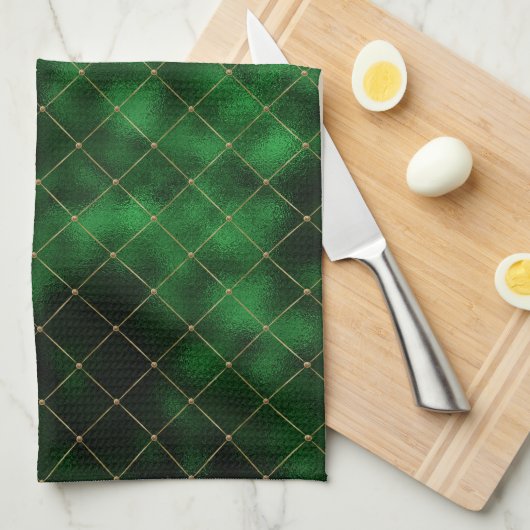 Glam Green Gold Geometric Graphic Geschirrtuch (Viertel Falte)
