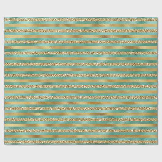 Glam Green Gold Glitzer Streifen Geschenkpapier (Flach)