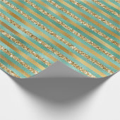 Glam Green Gold Glitzer Streifen Geschenkpapier (Ecke)