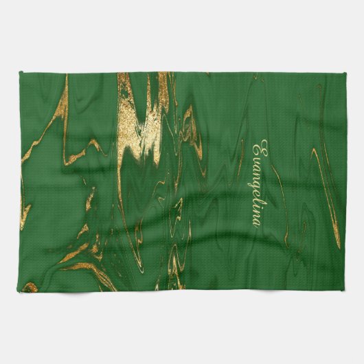 Glam Green Gold Imitate Marmor Geschirrtuch (Horizontal)