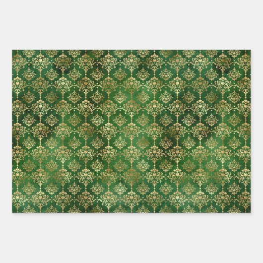 Glam Green Gold Muster Weihnachten Geschenkpapier Set (Vorderseite)