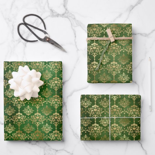 Glam Green Gold Muster Weihnachten Geschenkpapier Set (Vorderseite)