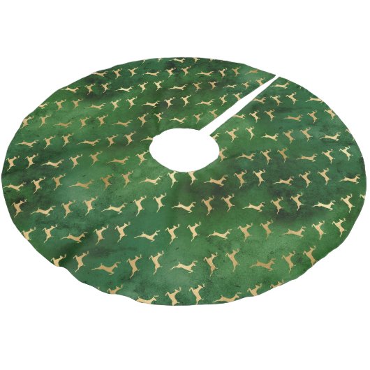 Glam Green Gold Rentier Weihnachten Polyester Weihnachtsbaumdecke (Schrägansicht)