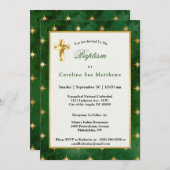 Glam Green Gold Stars Taufe Einladung (Vorne/Hinten)
