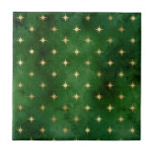Glam Green Gold Stars Weihnachten Fliese (Vorderseite)