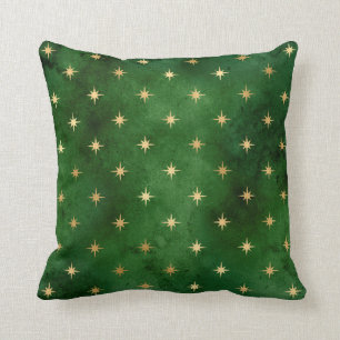 Glam Green Gold Stars Weihnachten Kissen
