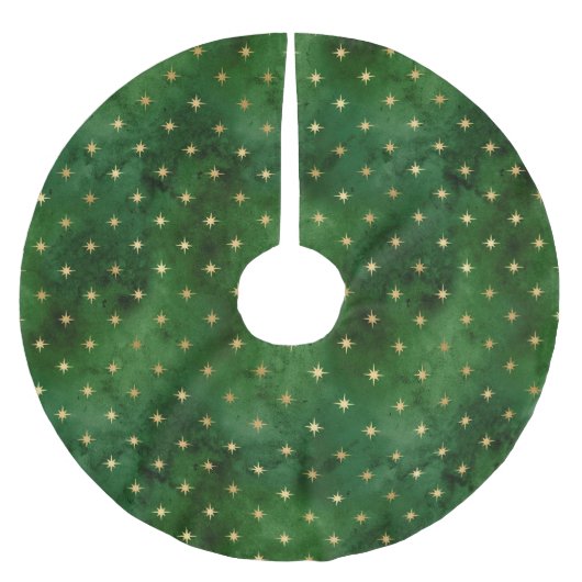 Glam Green Gold Stars Weihnachten Polyester Weihnachtsbaumdecke (Vorderseite)