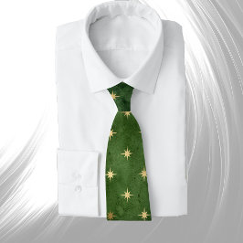 Glam Green Gold Stars Winter Krawatte