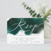 Glam Green Gold Wedding RSVP mit Wahlmöglichkeit (Stehend Vorderseite)