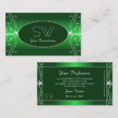 Glam Green Gradient Verziert Sparkle Jewels Initia Visitenkarte (Vorne/Hinten)