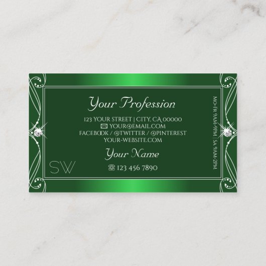 Glam Green Gradient Verziert Sparkle Jewels Initia Visitenkarte (Rückseite)