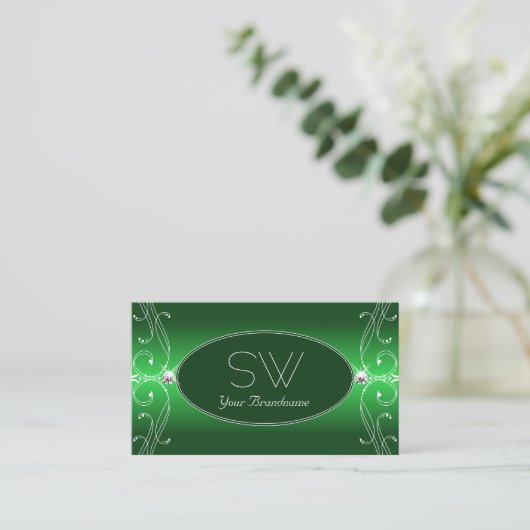 Glam Green Gradient Verziert Sparkle Jewels Initia Visitenkarte (Stehend Vorderseite)