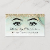 Glam Green Marble Gold Glitter Eyes Microblading Visitenkarte (Vorderseite)