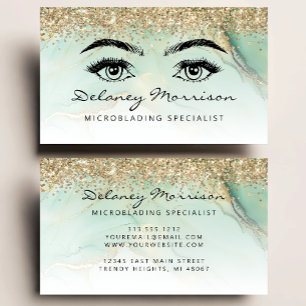 Glam Green Marmor Gold Glitter Augen Microblading Visitenkarte