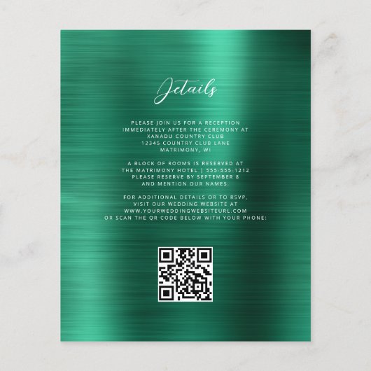 Glam Green QR Code Hochzeitsempfehlung (Rückseite)