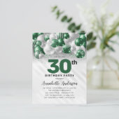 Glam Green Silver Balloon Glitzer 30. Geburtstag Postkarte (Stehend Vorderseite)