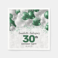 Glam Green Silver Balloon Glitzer Gunst Birthday Serviette