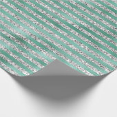 Glam Green Silver Glitzer Streifen Geschenkpapier (Ecke)