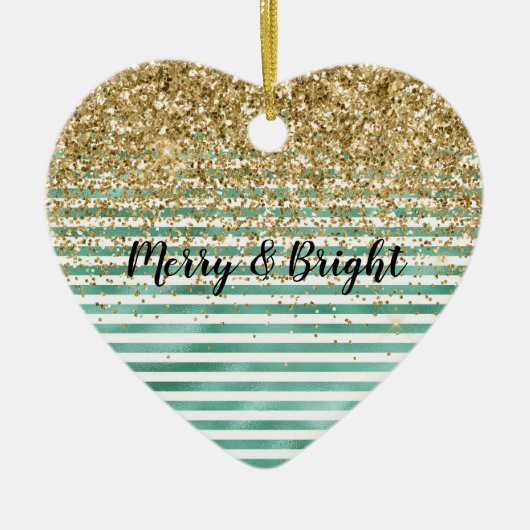 Glam Green White Stripes Gold Glitzer Keramik Ornament (Vorne)