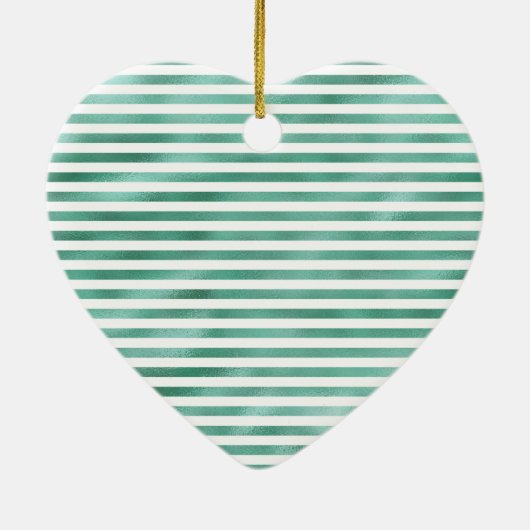 Glam Green White Stripes Gold Glitzer Keramik Ornament (Hinten)