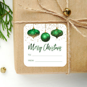 Glam Grüne Gold Ornamente Frohe Weihnachten Von An Quadratischer Aufkleber