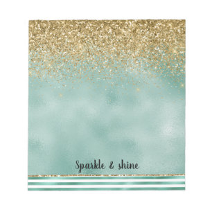 Glam Grüne Weiße Streifen Gold Glitter Notizblock