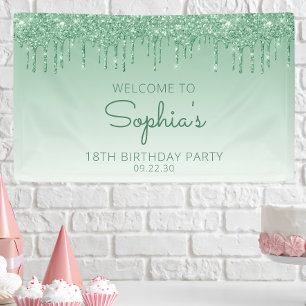Glam Grüner Glitter-Drip 18. Geburtstagsfeier Banner