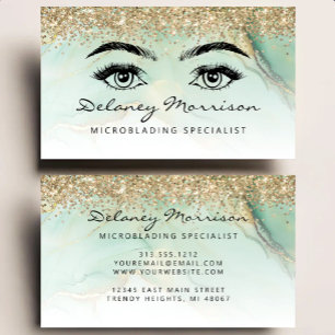Glam Grüner Marmor Gold Glitter Augen Microblading Visitenkarte