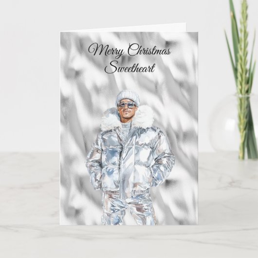 Glam Guy Silver Christmas Karte (Vorderseite)
