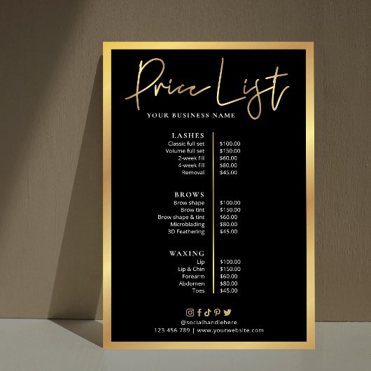 Glam Hair Stylist Black & Gold Preisliste Poster