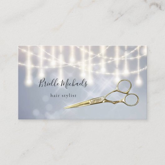 Glam Hairstylist Gold Shears Silver Twinkle Bokeh Visitenkarte (Vorderseite)