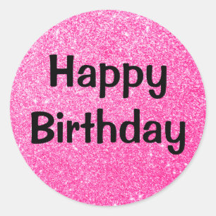 Glam Happy Birthday Black Hot Pink Glitzer Sparkle Runder Aufkleber