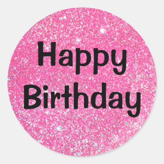 Glam Happy Birthday Black Hot Pink Glitzer Sparkle Runder Aufkleber
