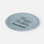 Glam Happy Birthday Blue Silver Glitzer Glitzern Pappteller (Schrägansicht)