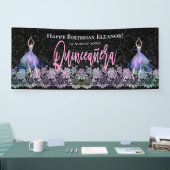 Glam Happy Birthday Dancers Quinceanera Pink Black Banner (Messe)