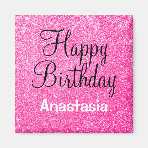 Glam Happy Birthday Hot Pink Glitter Funkeln Name Magnet