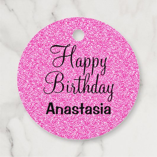 Glam Happy Birthday Hot Pink Glitzer Sparkname Geschenkanhänger (Rückseite)