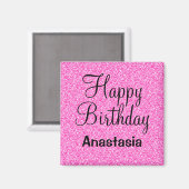 Glam Happy Birthday Hot Pink Glitzer Sparkname Magnet (Vorderseite/Rückseite)