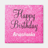 Glam Happy Birthday Hot Pink Glitzer Sparkname Magnet (Vorne)