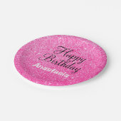 Glam Happy Birthday Hot Pink Glitzer Sparkname Pappteller (Schrägansicht)