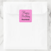 Glam Happy Birthday Hot Pink Glitzer Sparkname Quadratischer Aufkleber (Tasche)