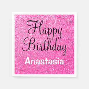 Glam Happy Birthday Hot Pink Glitzer Sparkname Serviette