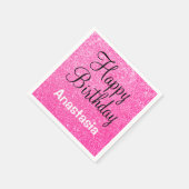 Glam Happy Birthday Hot Pink Glitzer Sparkname Serviette (Ecke)