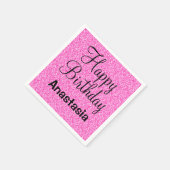 Glam Happy Birthday Hot Pink Glitzer Sparkname Serviette (Ecke)