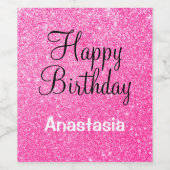 Glam Happy Birthday Hot Pink Glitzer Sparkname Weinetikett (Einzelnes Label)