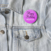 Glam Happy Birthday Lila Glitzer Sparkle Name Button (Beispiel)